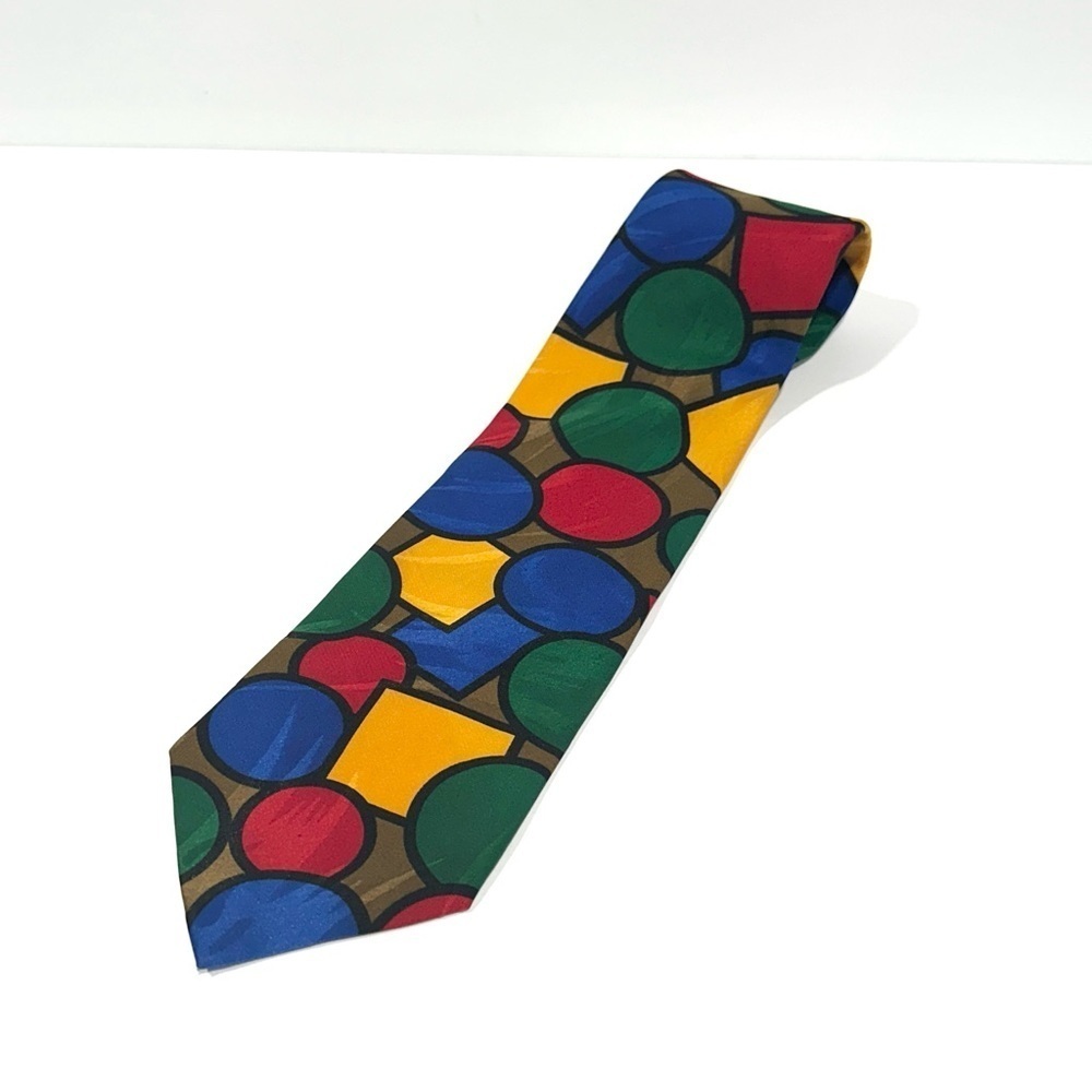 Vintage Vanda Mazzeo Bold Primary Colors Shapes Patterned Clowncore Necktie